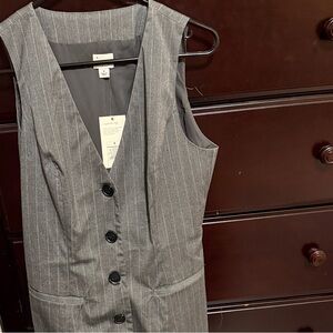 a new day Gray Pinstripe V-Neck Button Midi Dress